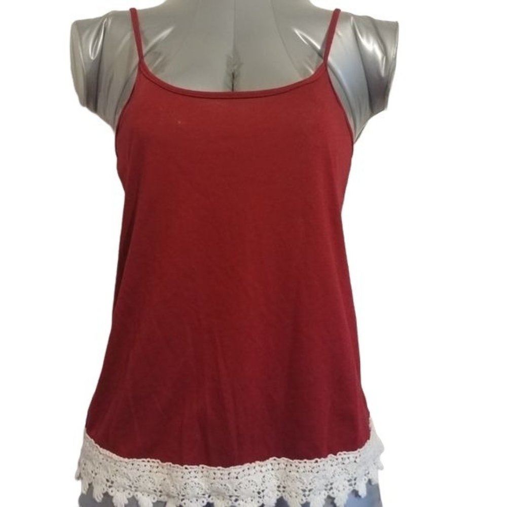 Full Tilt Essentials Women's Size XS Maroon Lace Trim Tank Adjustable Straps